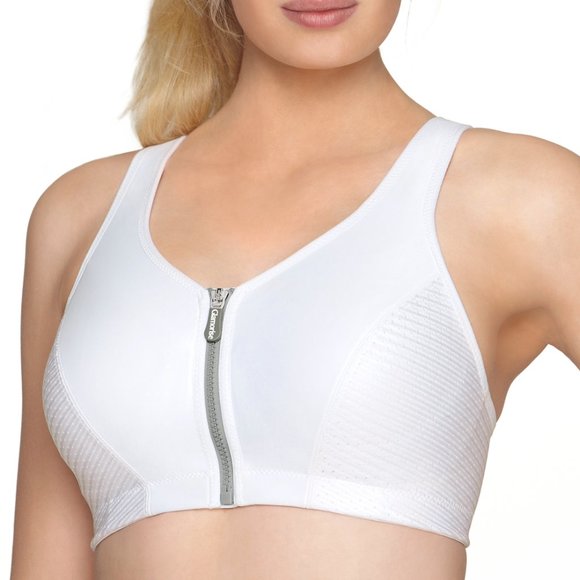 Glamorise SPORT Bra 32D (HIGH-IMPACT) Wicks! (RACERBACK) T-Back Zip-Up WHITE NEW - Picture 4 of 16